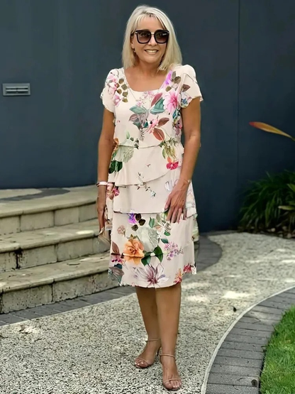 Dame Elegant Floral Lag-på-Lag Kjole