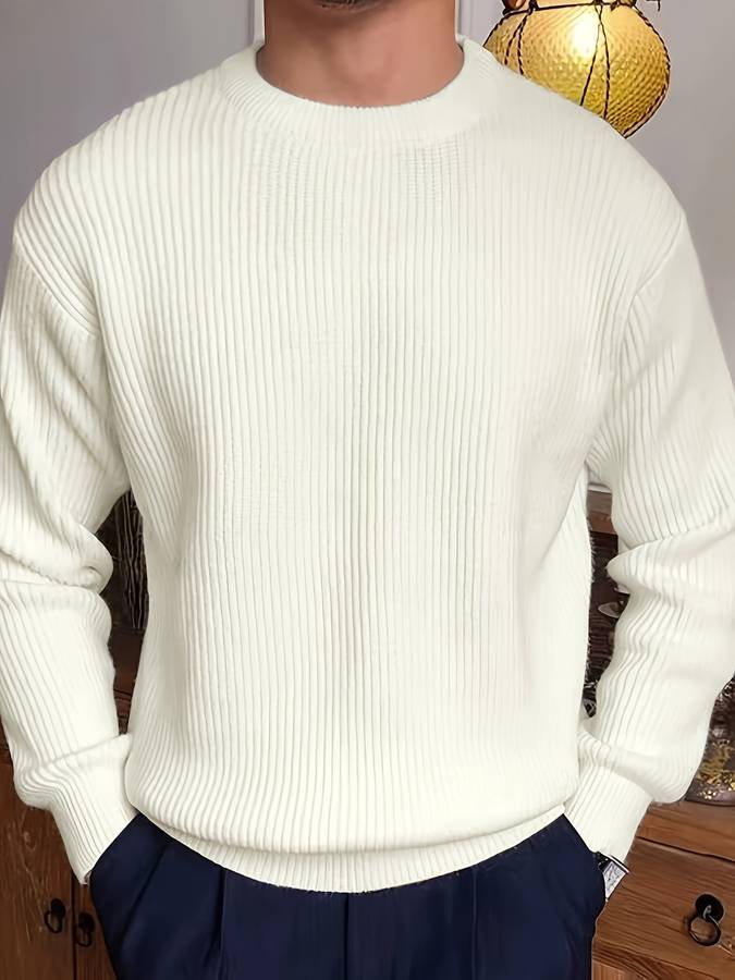 Morten | Ribstrikket sweater med rund hals og lange ærmer