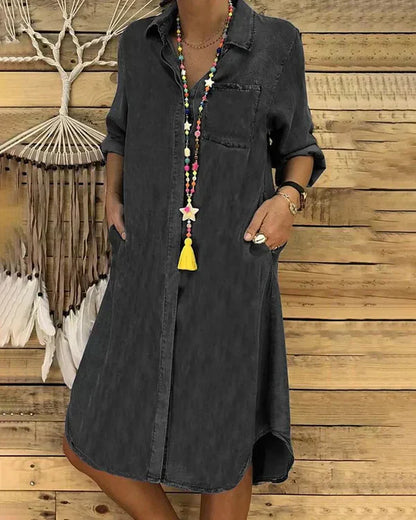 Elegant Stilfuld Denim Skjorte Kjole