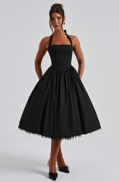 Dame Halter Midi Kjole til Bryllupsgæst
