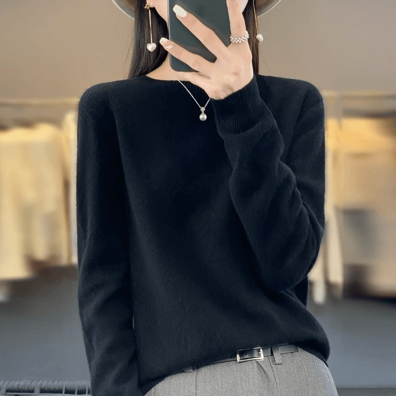 Elegant Blød Strikket Pullover Sweater