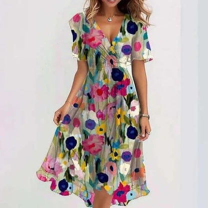 Stilfuld Blomstret Sommer Midi Kjole