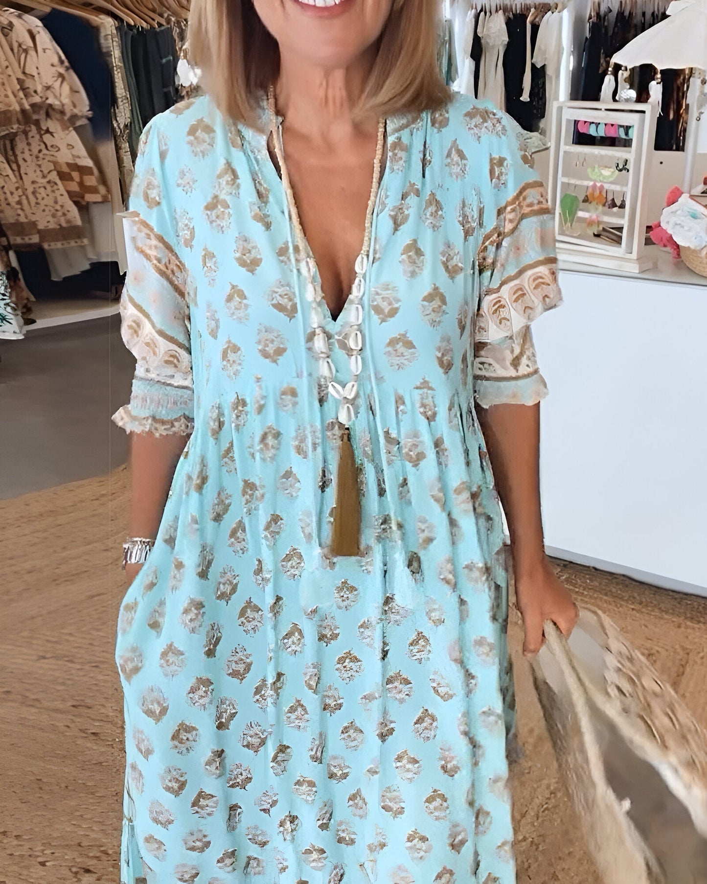 Dame Elegant Stilfuld Casual Midi-Kjole