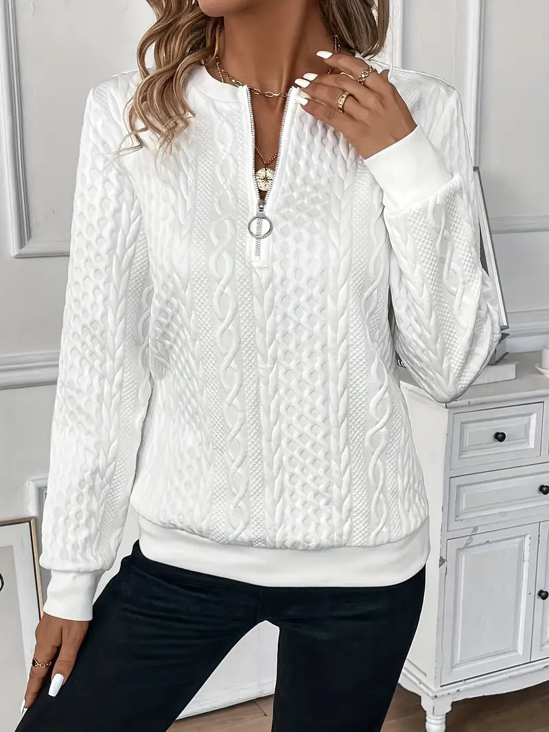 Moderne Elegant Stilfuld Kabelstrikket Zip-Sweater