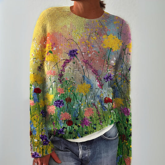 Silje | Blød og varm pullover med floral kunstprint