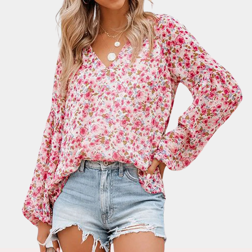 Stilfuld og afslappet blomstret bluse