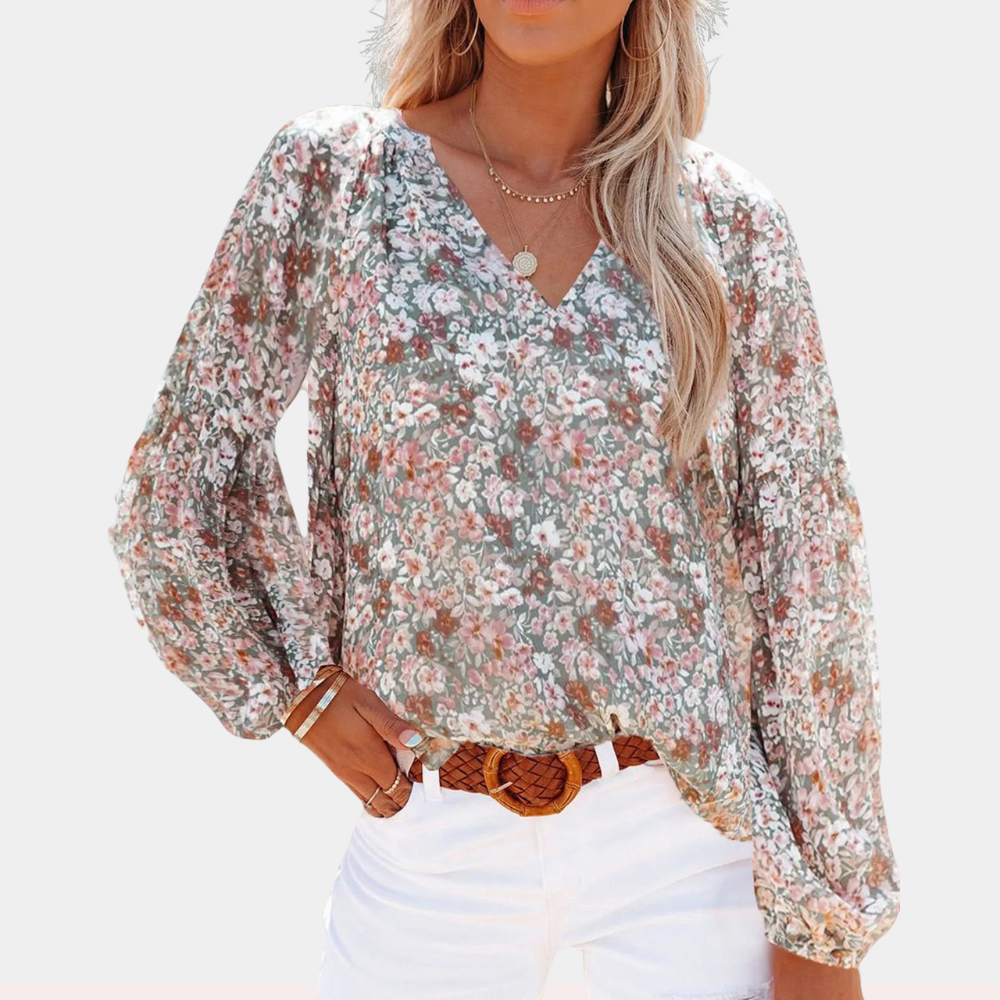 Stilfuld og afslappet blomstret bluse