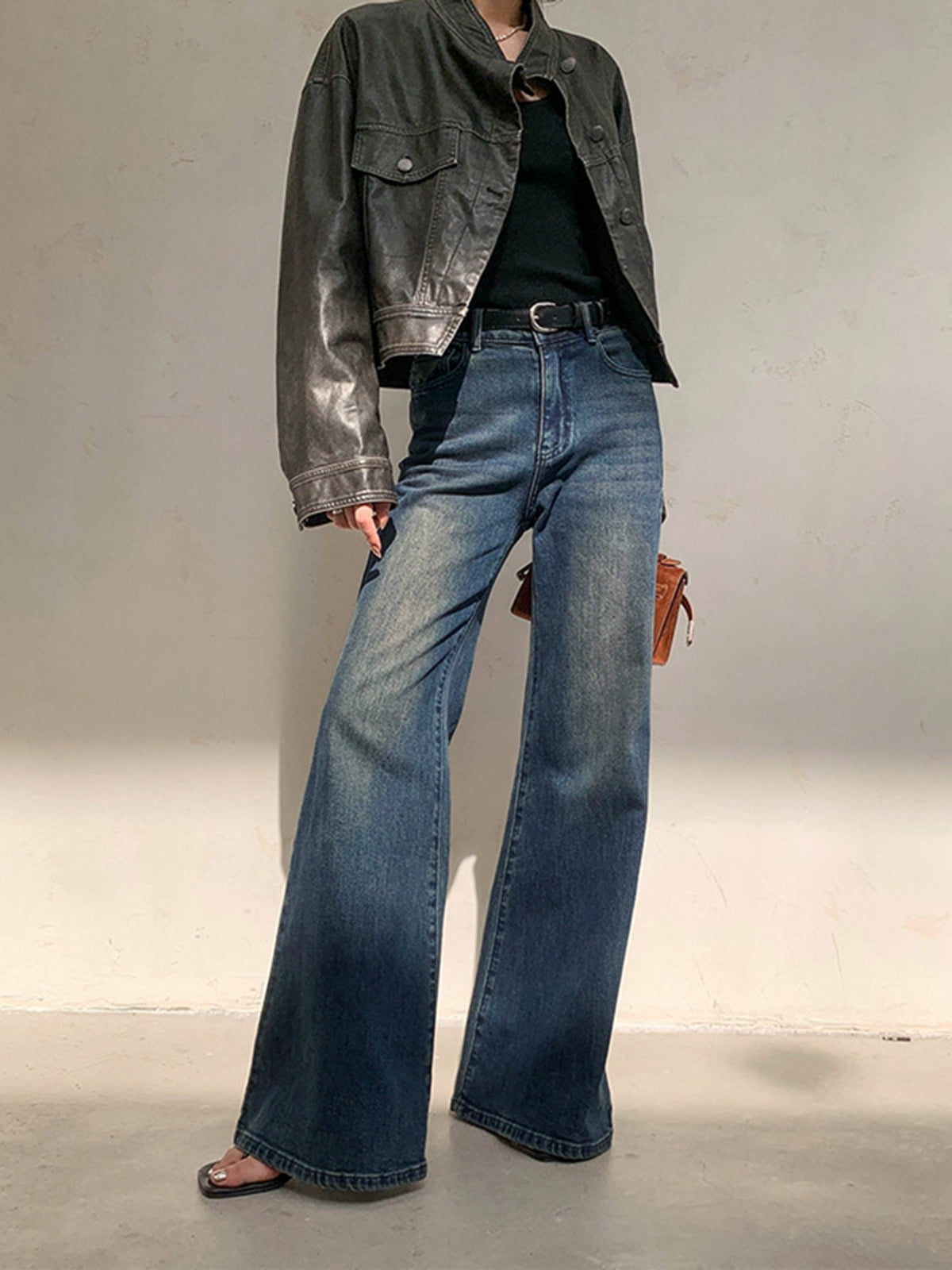 Dame Højtaljede Jeans med Brede og Udsvingede Ben