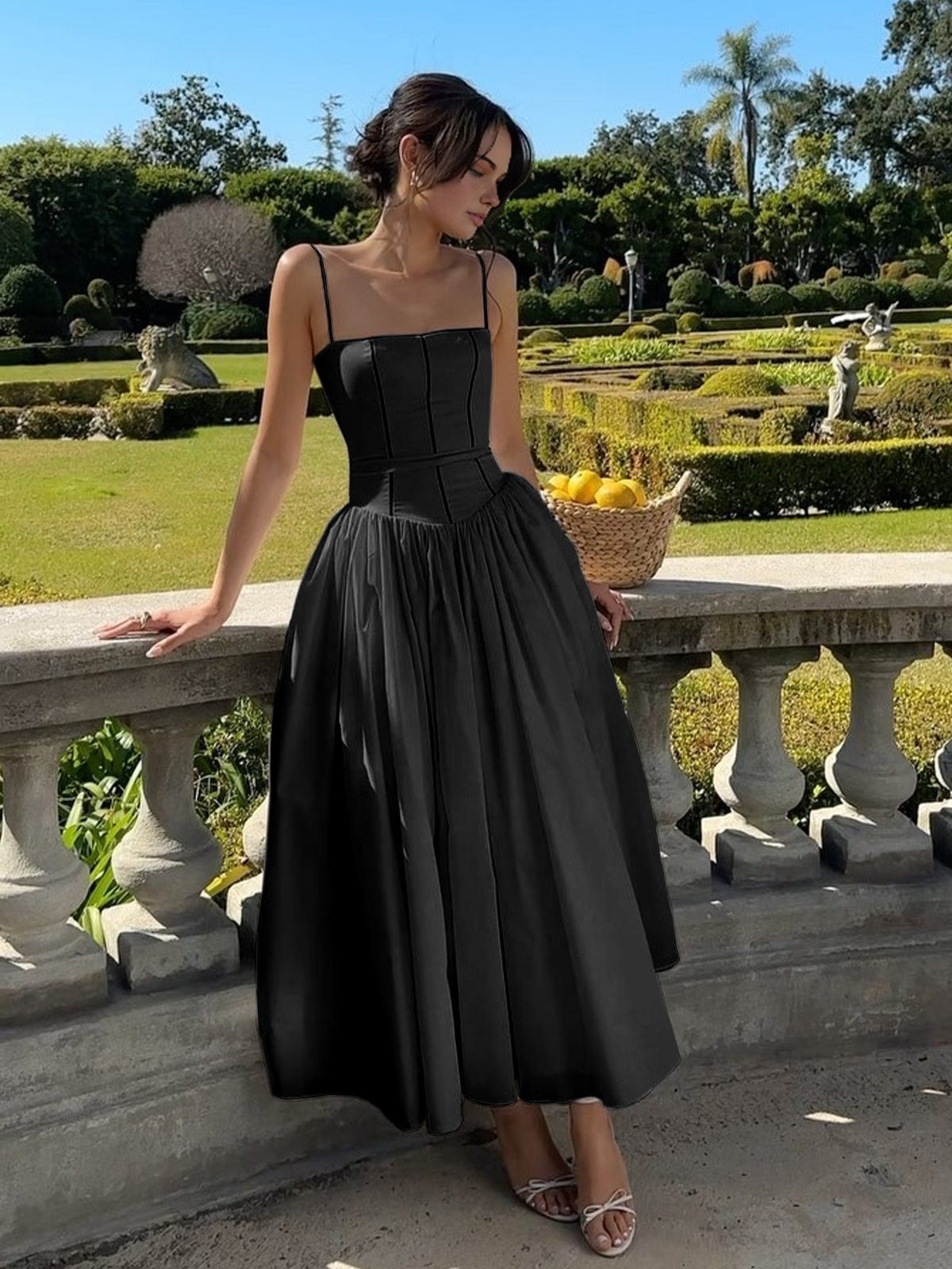 Dame Elegant Bryllupsgæst Korset Midi Kjole