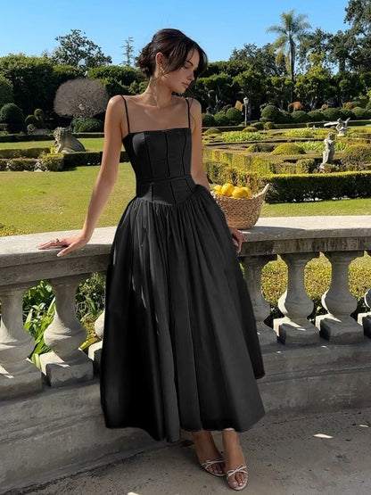 Dame Elegant Bryllupsgæst Korset Midi Kjole