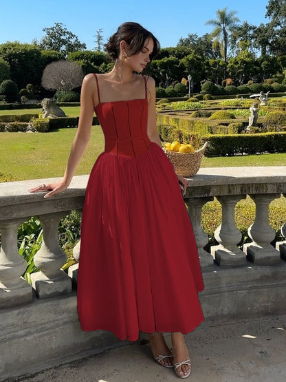 Dame Elegant Bryllupsgæst Korset Midi Kjole