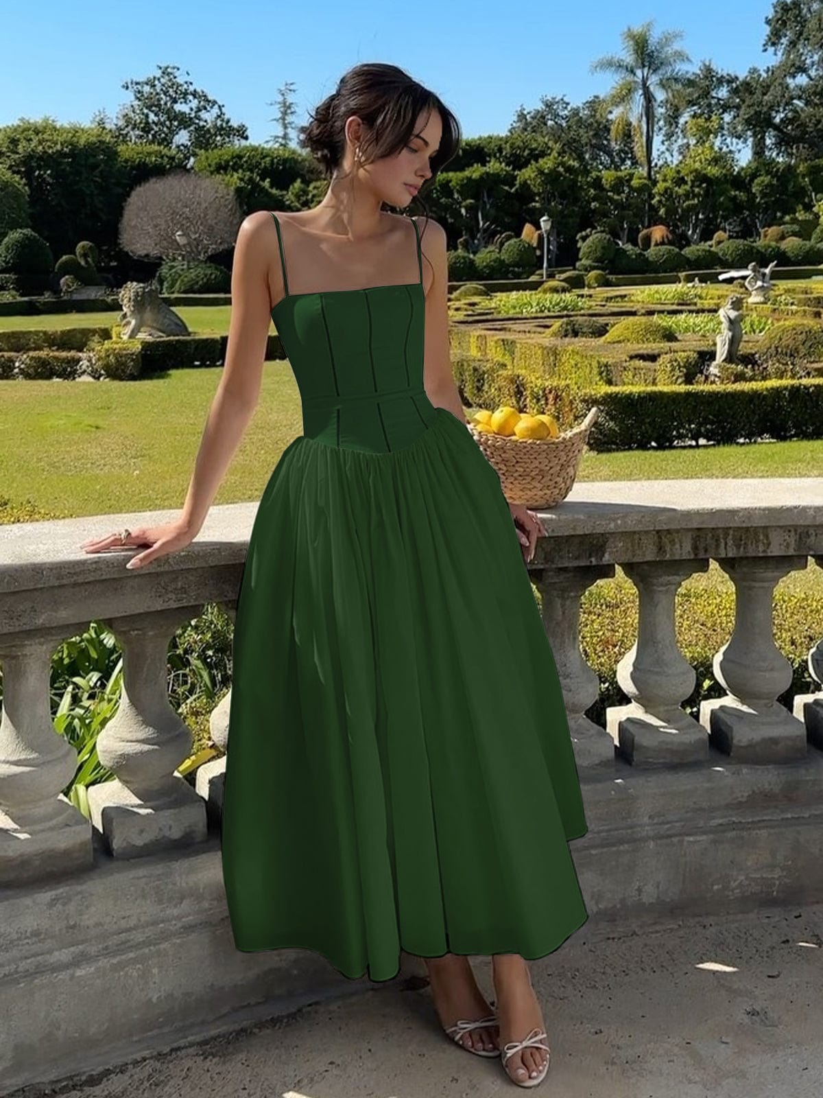 Dame Elegant Bryllupsgæst Korset Midi Kjole