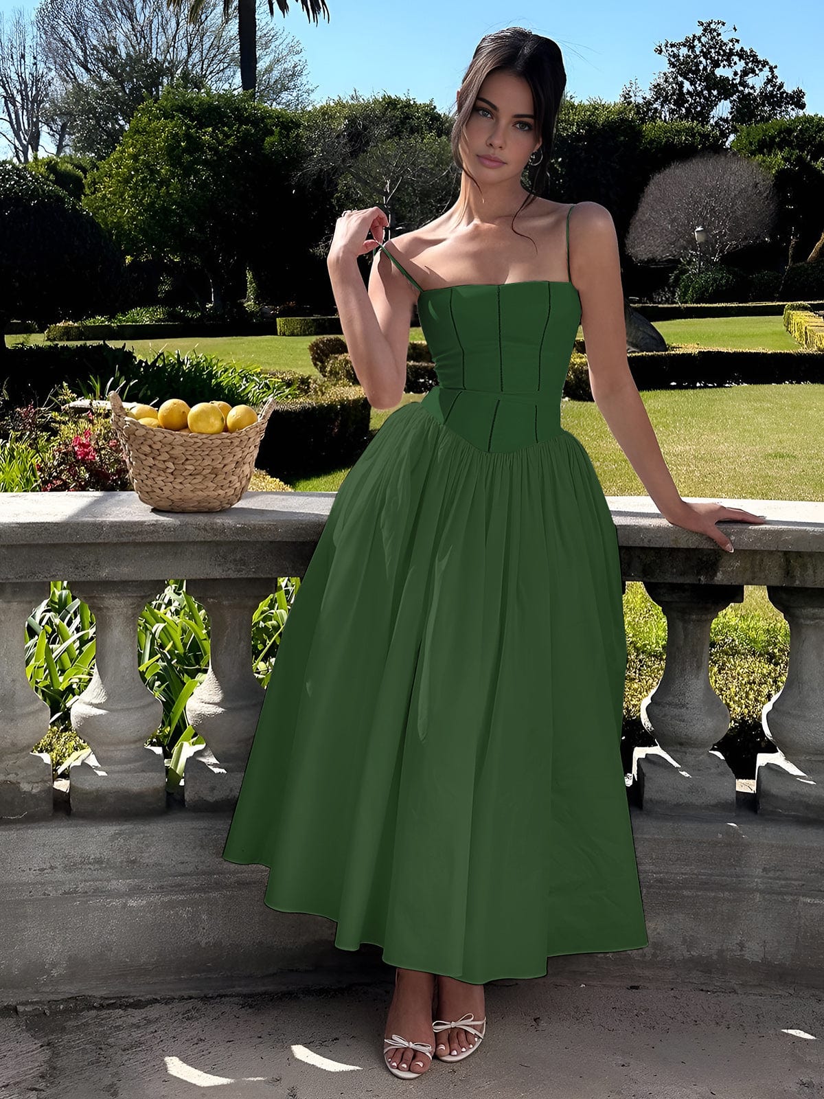 Dame Elegant Bryllupsgæst Korset Midi Kjole