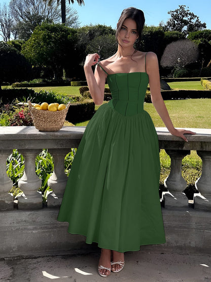 Dame Elegant Bryllupsgæst Korset Midi Kjole