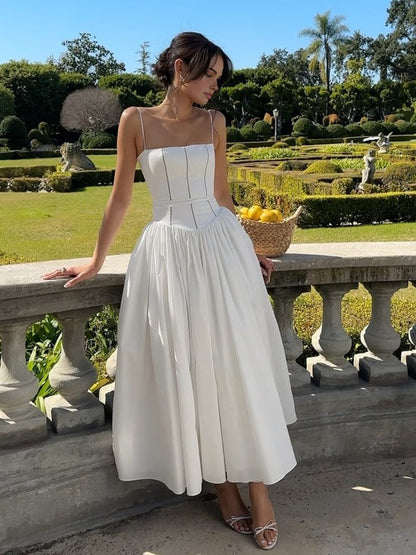 Dame Elegant Bryllupsgæst Korset Midi Kjole