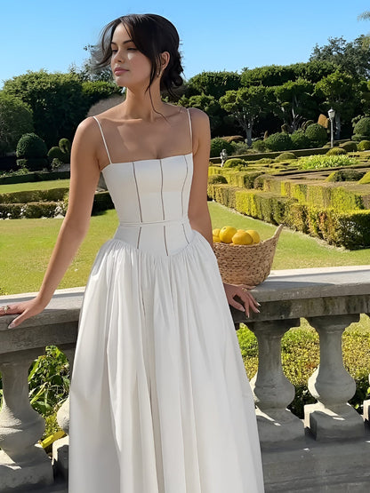 Dame Elegant Bryllupsgæst Korset Midi Kjole
