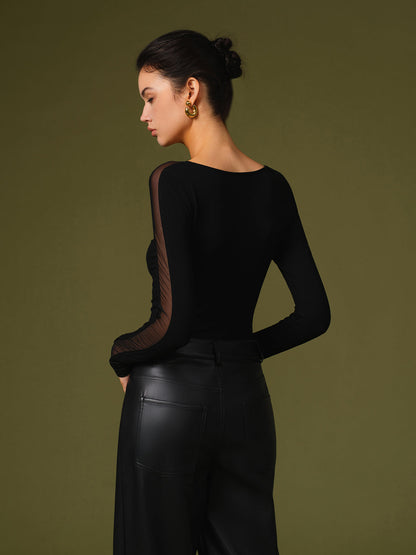 Abigail Dame Forårs Mesh Ærme T-Shirt