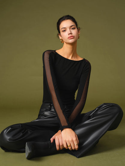 Abigail Dame Forårs Mesh Ærme T-Shirt