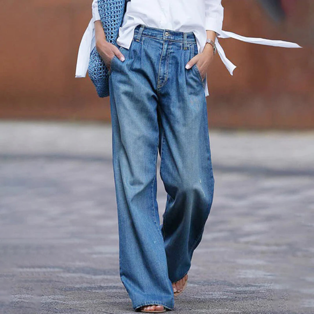 Dame Højtaljede Jeans med Brede Ben