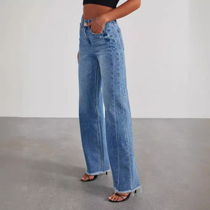Vintage Vaskede Jeans med Brede Ben og Lige Pasform