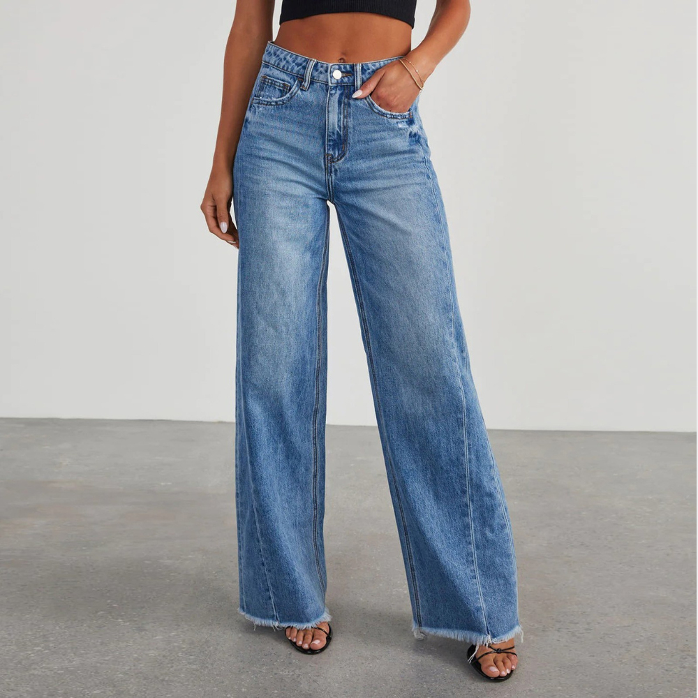 Vintage Vaskede Jeans med Brede Ben og Lige Pasform