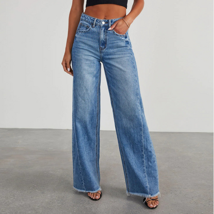 Vintage Vaskede Jeans med Brede Ben og Lige Pasform