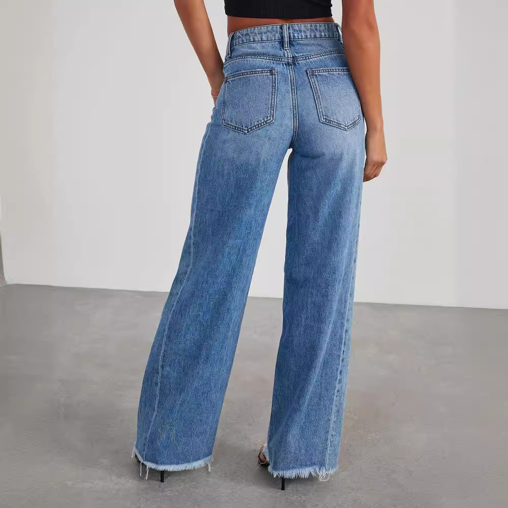 Vintage Vaskede Jeans med Brede Ben og Lige Pasform