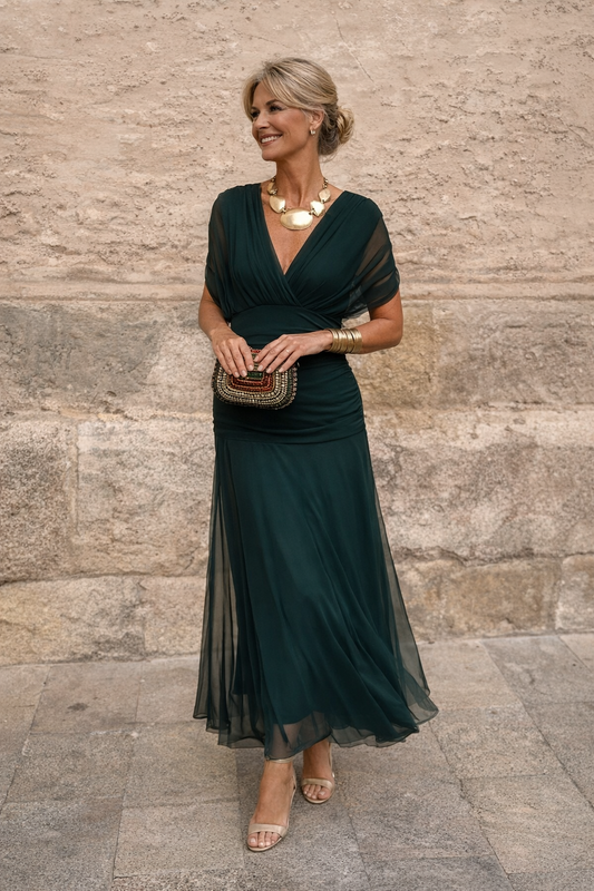 Anne – Elegant Maxikjole Til Fest Med V-Hals