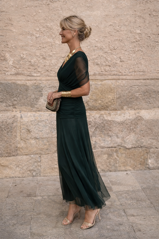 Anne – Elegant Maxikjole Til Fest Med V-Hals