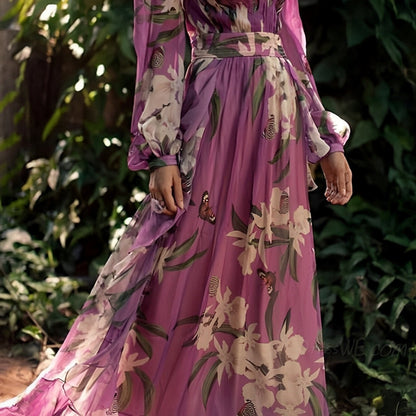 Dame Komfortabel Blomstret V-Hals Sommer Maxi Kjole