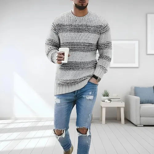 Niels | Langærmet sweater med stribet mønster og slank pasform