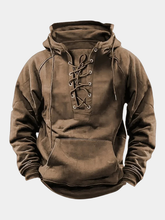 Bastian | Retro Outdoor Hoodie i Tykt Materiale med Snørelukning