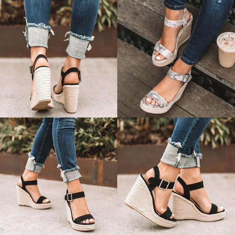 Lila – Espadrille kilehælsandaler med justerbar ankelrem