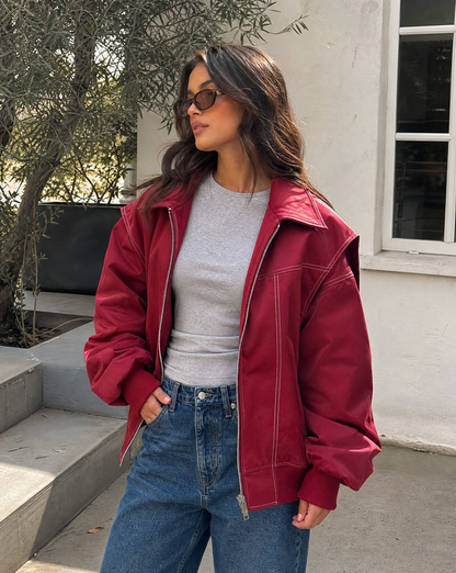 Olivia | Oversized bomber jakke med krave og lynlås til kvinder