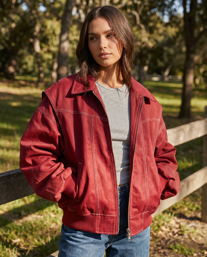 Olivia | Oversized bomber jakke med krave og lynlås til kvinder