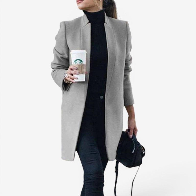 Dame Slim Fit Frakke med Notch Krave og Lange Ærmer