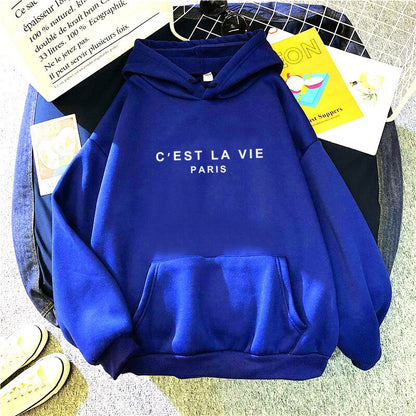 Silje | Varm hoodie med tekstprint, fleecefor og kapuchon