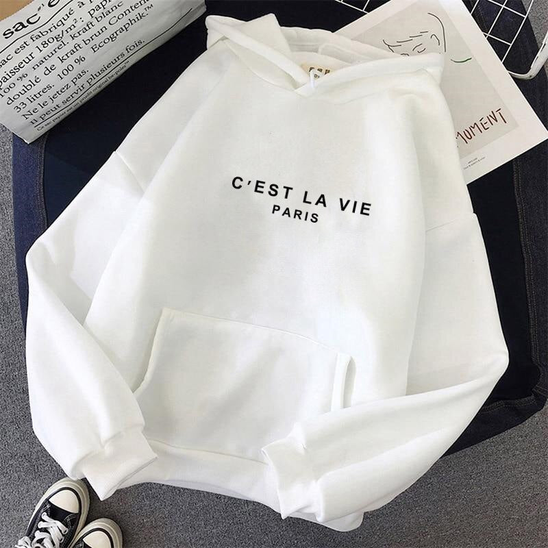 Silje | Varm hoodie med tekstprint, fleecefor og kapuchon