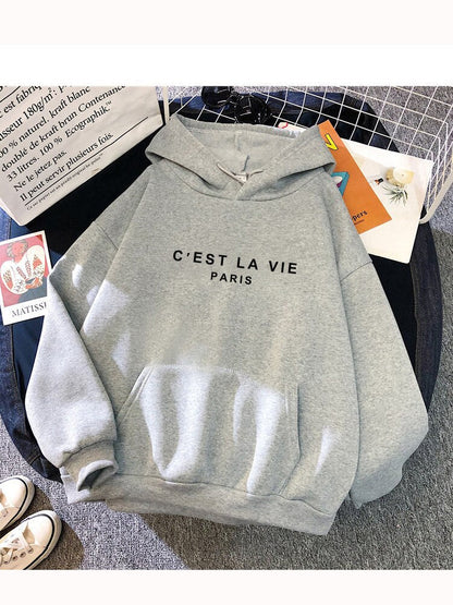 Silje | Varm hoodie med tekstprint, fleecefor og kapuchon