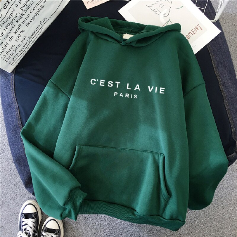 Silje | Varm hoodie med tekstprint, fleecefor og kapuchon