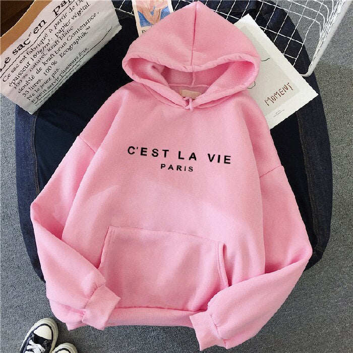 Silje | Varm hoodie med tekstprint, fleecefor og kapuchon