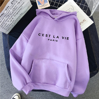 Silje | Varm hoodie med tekstprint, fleecefor og kapuchon