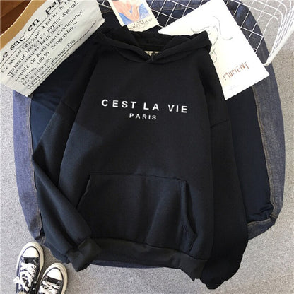 Silje | Varm hoodie med tekstprint, fleecefor og kapuchon
