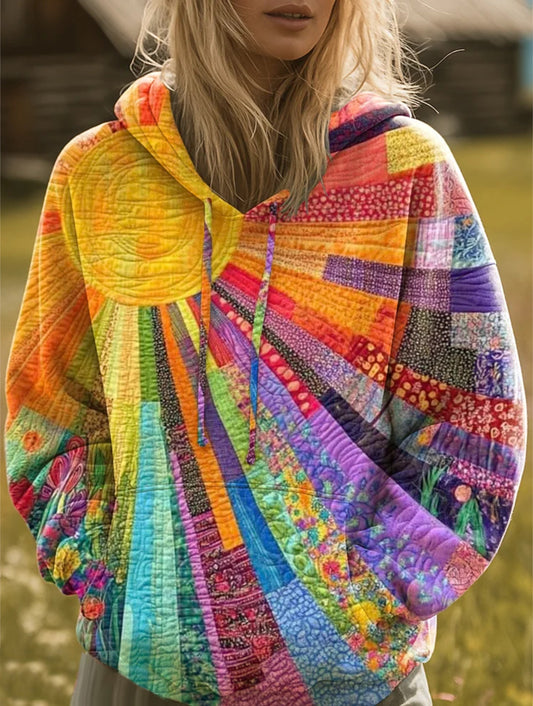 Bjørk | Farverig Bohemian Hoodie Med Patchwork-Mønster Og Hætte