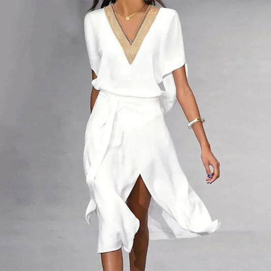 Dame Stilfuld V-Hals Wrap Sommer Midi Kjole