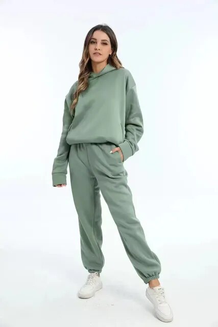 Dame Komfortabelt Hoodie Sæt Med Bukser