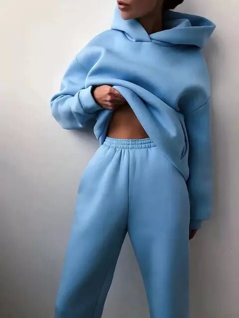 Dame Komfortabelt Hoodie Sæt Med Bukser