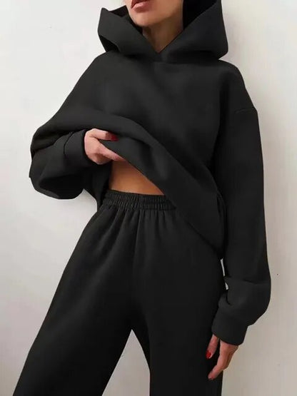 Dame Komfortabelt Hoodie Sæt Med Bukser