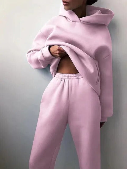 Dame Komfortabelt Hoodie Sæt Med Bukser