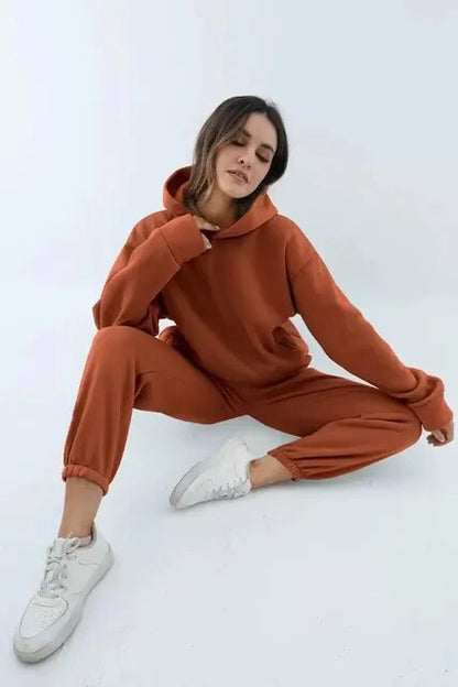 Dame Komfortabelt Hoodie Sæt Med Bukser